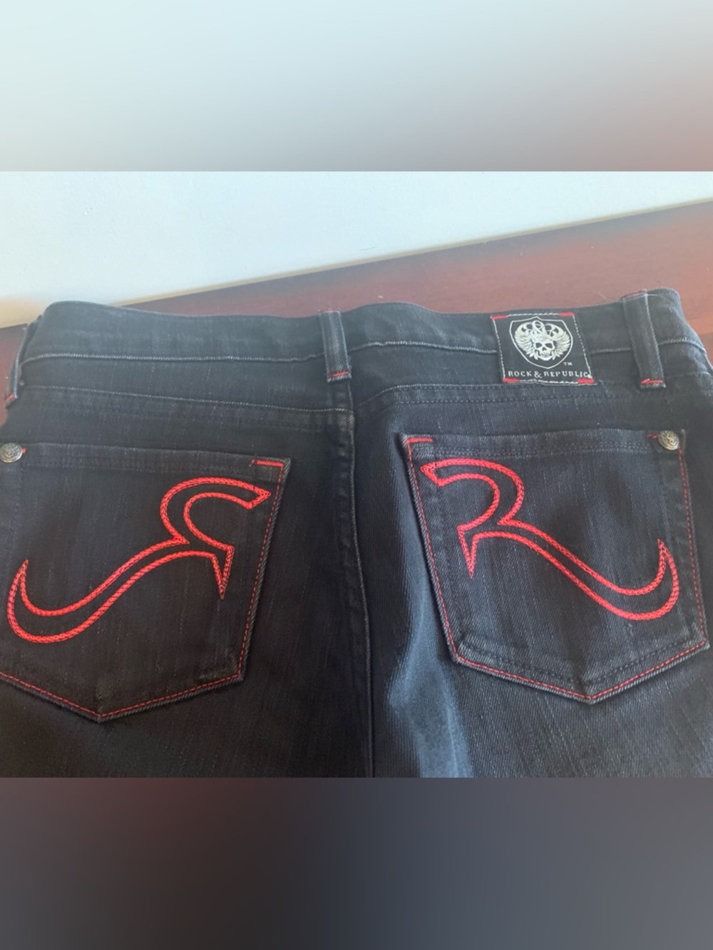 Rock & Republic Y2K Vintage Black Jeans with Red Stitch Accents Made in USA 🇺🇸 - Picture 5 of 14
